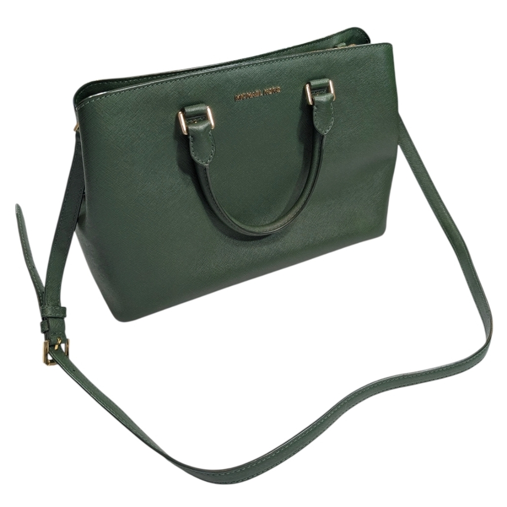 Michael Kors Green Savannah Large Saffiano Leather Satchel Crossbody Bag. - Picture 15 of 16